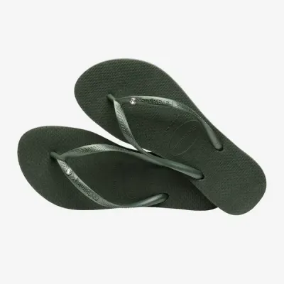 Tongs Havaianas Slim Crystal Swarovski® II vert olive 4145651-4896 avec brides métallisées et cristal