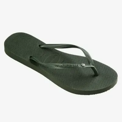 Tongs Havaianas Slim Crystal Swarovski® II vert olive 4145651-4896 avec brides métallisées et cristal