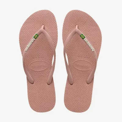 Tongs Havaianas Slim Brasil Logo roses 4140713-3544 à brides fines avec drapeau brésilien et liseré coloré