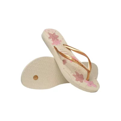 Tongs Havaianas Slim Organic blanches 4132823-1685 avec imprimé floral et brides fines métallisées