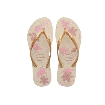 Tongs Havaianas Slim Organic blanches 4132823-1685 avec imprimé floral et brides fines métallisées
