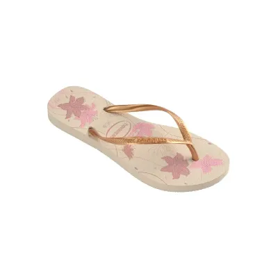 Tongs Havaianas Slim Organic blanches 4132823-1685 avec imprimé floral et brides fines métallisées