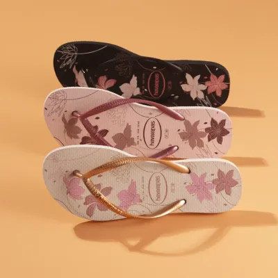 Tongs Havaianas Slim Organic roses 4132823-6511 avec imprimé floral et brides fines métallisées