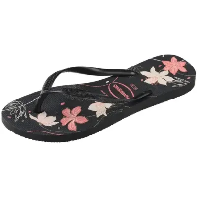 Tongs Havaianas Slim Organic noires 4132823-7759 avec imprimé floral et brides fines métallisées
