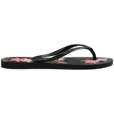Tongs Havaianas Slim Organic noires 4132823-7759 avec imprimé floral et brides fines métallisées