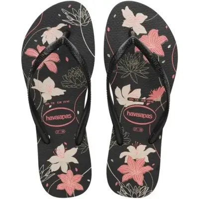 Tongs Havaianas Slim Organic noires 4132823-7759 avec imprimé floral et brides fines métallisées