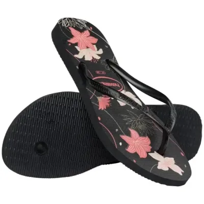Tongs Havaianas Slim Organic noires 4132823-7759 avec imprimé floral et brides fines métallisées