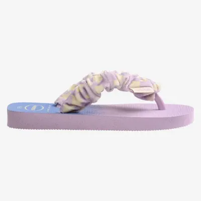 Tongs enfant Havaianas Kids Fluffy bleues 4149941-0397 avec brides en tissu et semelle dégradée