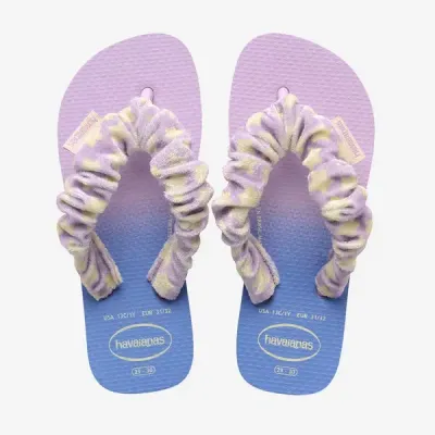 Tongs enfant Havaianas Kids Fluffy bleues 4149941-0397 avec brides en tissu et semelle dégradée