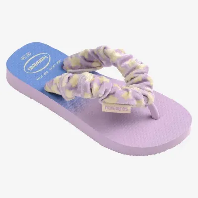 Tongs enfant Havaianas Kids Fluffy bleues 4149941-0397 avec brides en tissu et semelle dégradée