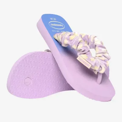 Tongs enfant Havaianas Kids Fluffy bleues 4149941-0397 avec brides en tissu et semelle dégradée
