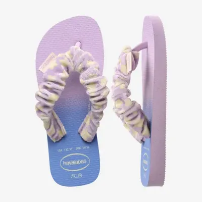 Tongs enfant Havaianas Kids Fluffy bleues 4149941-0397 avec brides en tissu et semelle dégradée