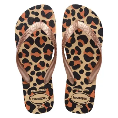 Tongs Havaianas Top Animals pour femme à imprimé léopard avec brides bronze, référence 4132920-0570