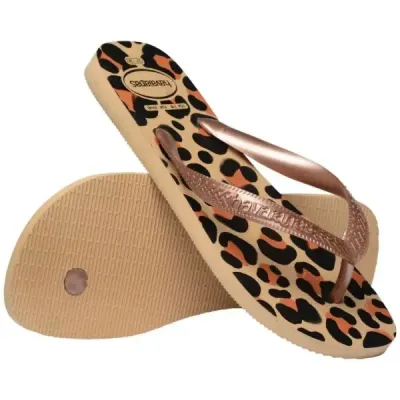 Tongs Havaianas Top Animals pour femme à imprimé léopard avec brides bronze, référence 4132920-0570