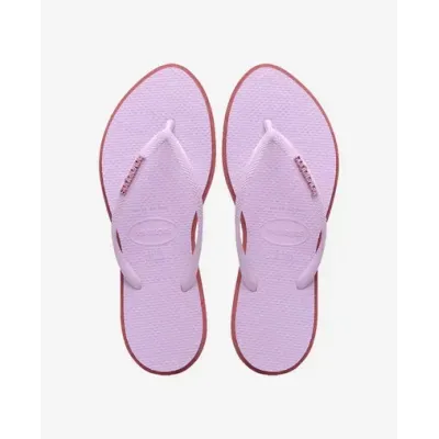 Tongs Havaianas Slim Point pour femme lilas avec semelle rose, référence 4149584-9339