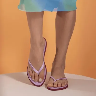 Tongs Havaianas Slim Point pour femme lilas avec semelle rose, référence 4149584-9339