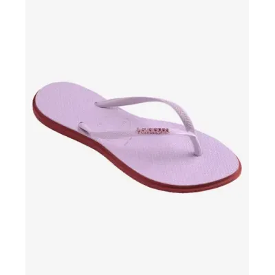 Tongs Havaianas Slim Point pour femme lilas avec semelle rose, référence 4149584-9339