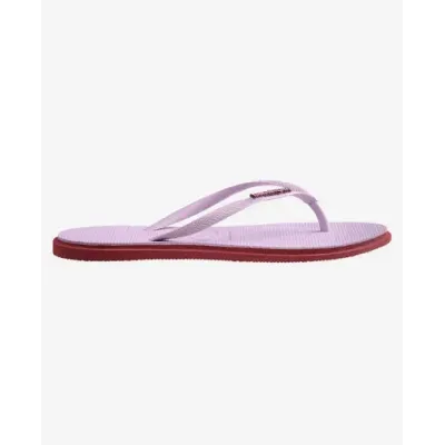 Tongs Havaianas Slim Point pour femme lilas avec semelle rose, référence 4149584-9339