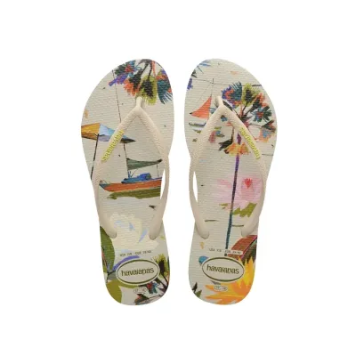 Tongs Havaianas Slim Summer Bliss blanches 4149813-0121 à imprimé tropical avec brides fines