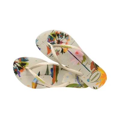 Tongs Havaianas Slim Summer Bliss blanches 4149813-0121 à imprimé tropical avec brides fines