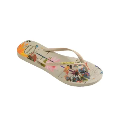Tongs Havaianas Slim Summer Bliss blanches 4149813-0121 à imprimé tropical avec brides fines