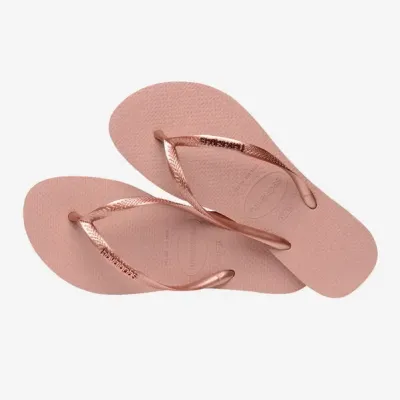 Tongs Havaianas Slim Logo Metallic roses 4119875-0076 avec brides fines et logo métallique Zamak