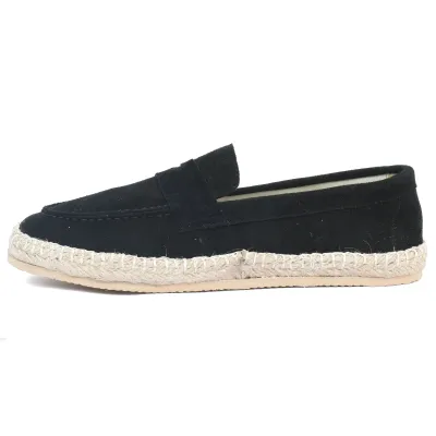 Mocassin espadrille homme en daim noir 100 % cuir - Réf. EMC001-DN