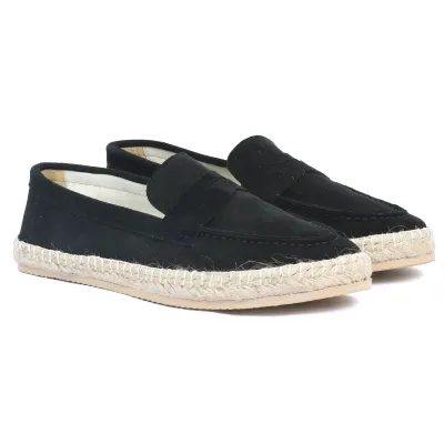 Mocassin espadrille homme en daim noir 100 % cuir - Réf. EMC001-DN