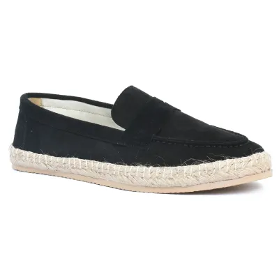 Mocassin espadrille homme en daim noir 100 % cuir - Réf. EMC001-DN
