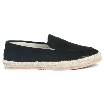Mocassin espadrille homme en daim noir 100 % cuir - Réf. EMC001-DN