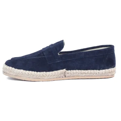 Mocassin espadrille homme en daim bleu marine 100 % cuir - Réf. EMC001-DBLM