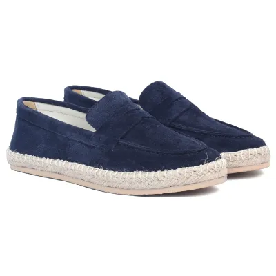 Mocassin espadrille homme en daim bleu marine 100 % cuir - Réf. EMC001-DBLM