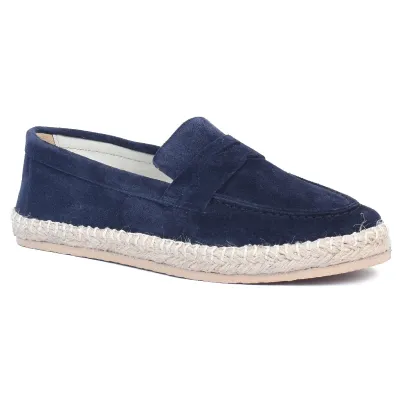 Mocassin espadrille homme en daim bleu marine 100 % cuir - Réf. EMC001-DBLM