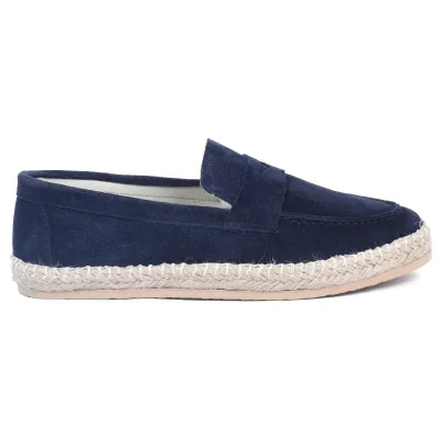 Mocassin espadrille homme en daim bleu marine 100 % cuir - Réf. EMC001-DBLM
