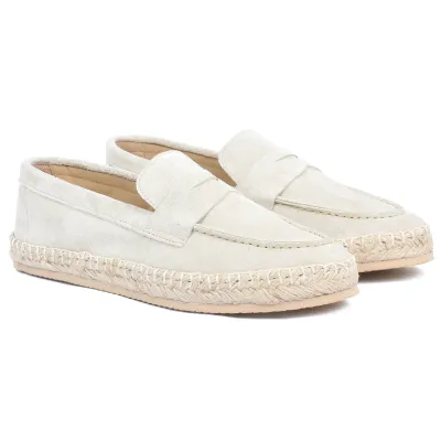 Mocassin espadrille en daim beige 100 % cuir pour homme - Réf. EMC001-DBG