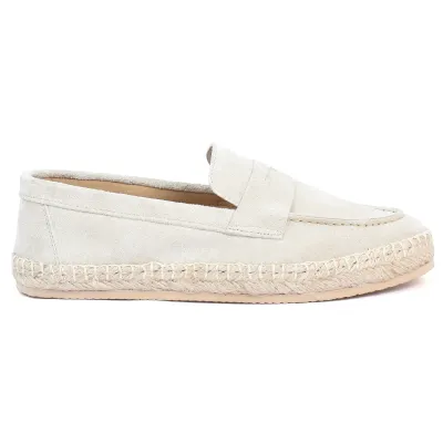 Mocassin espadrille en daim beige 100 % cuir pour homme - Réf. EMC001-DBG