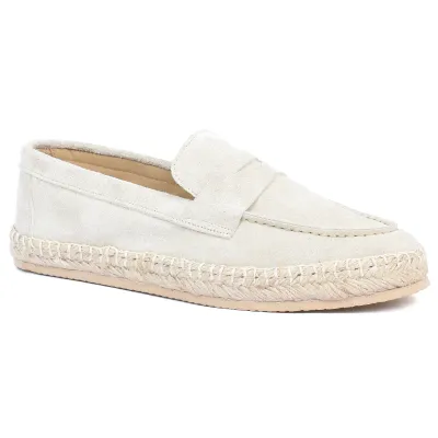 Mocassin espadrille en daim beige 100 % cuir pour homme - Réf. EMC001-DBG