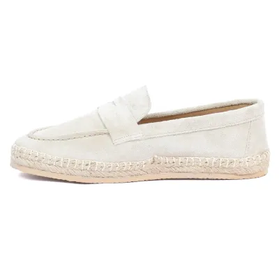 Mocassin espadrille en daim beige 100 % cuir pour homme - Réf. EMC001-DBG