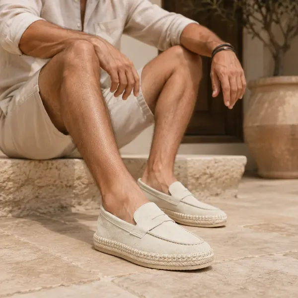 MOCASSIN ESPADRILLE HOMME EN DAIM 100 % CUIR BEIGE
