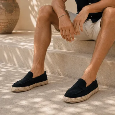 Mocassin espadrille homme en daim noir 100 % cuir - Réf. EMC001-DN