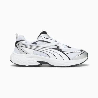 Puma Morphic Base 392982-02 blanche avec mesh bicolore, détails brillants et semelle en caoutchouc