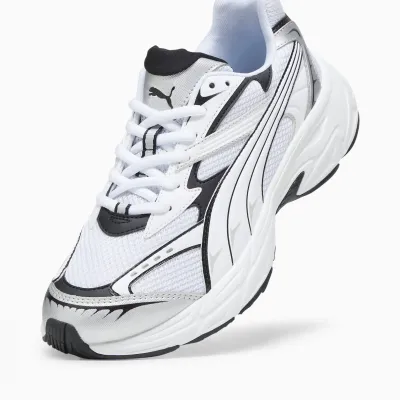 Puma Morphic Base 392982-02 blanche avec mesh bicolore, détails brillants et semelle en caoutchouc