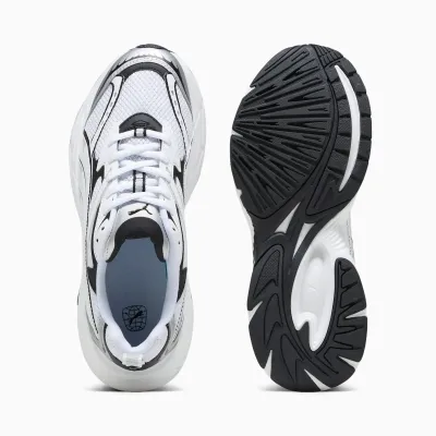 Puma Morphic Base 392982-02 blanche avec mesh bicolore, détails brillants et semelle en caoutchouc