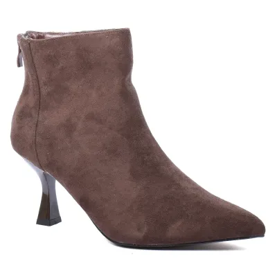 Bottine femme marron à bout pointu avec talon et fermeture ZIP arrière