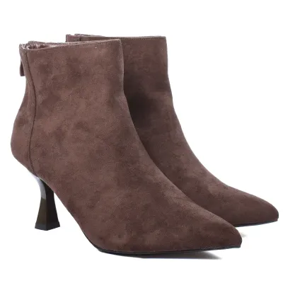 Bottine femme marron à bout pointu avec talon et fermeture ZIP arrière