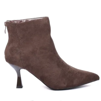 Bottine femme marron à bout pointu avec talon et fermeture ZIP arrière