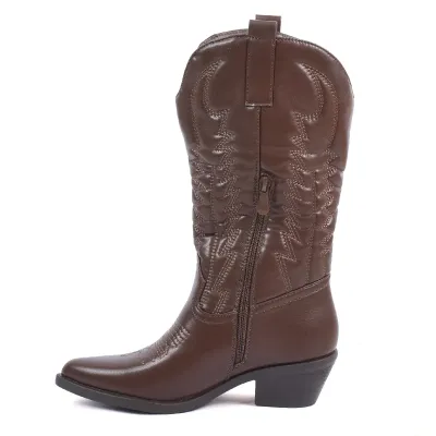 Santiags femme marron brodées Seline S-LJW-5-M