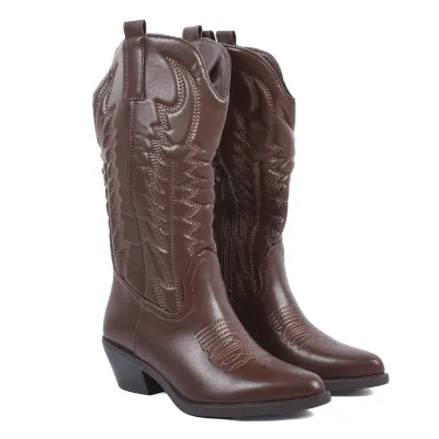 Santiags femme marron brodées Seline S-LJW-5-M