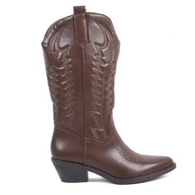 Santiags femme marron brodées Seline S-LJW-5-M