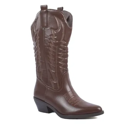 Santiags femme marron brodées Seline S-LJW-5-M